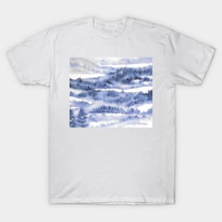 Christmas Card, Holiday Card, Watercolor Card, Winter in Midnight Blues T-Shirt